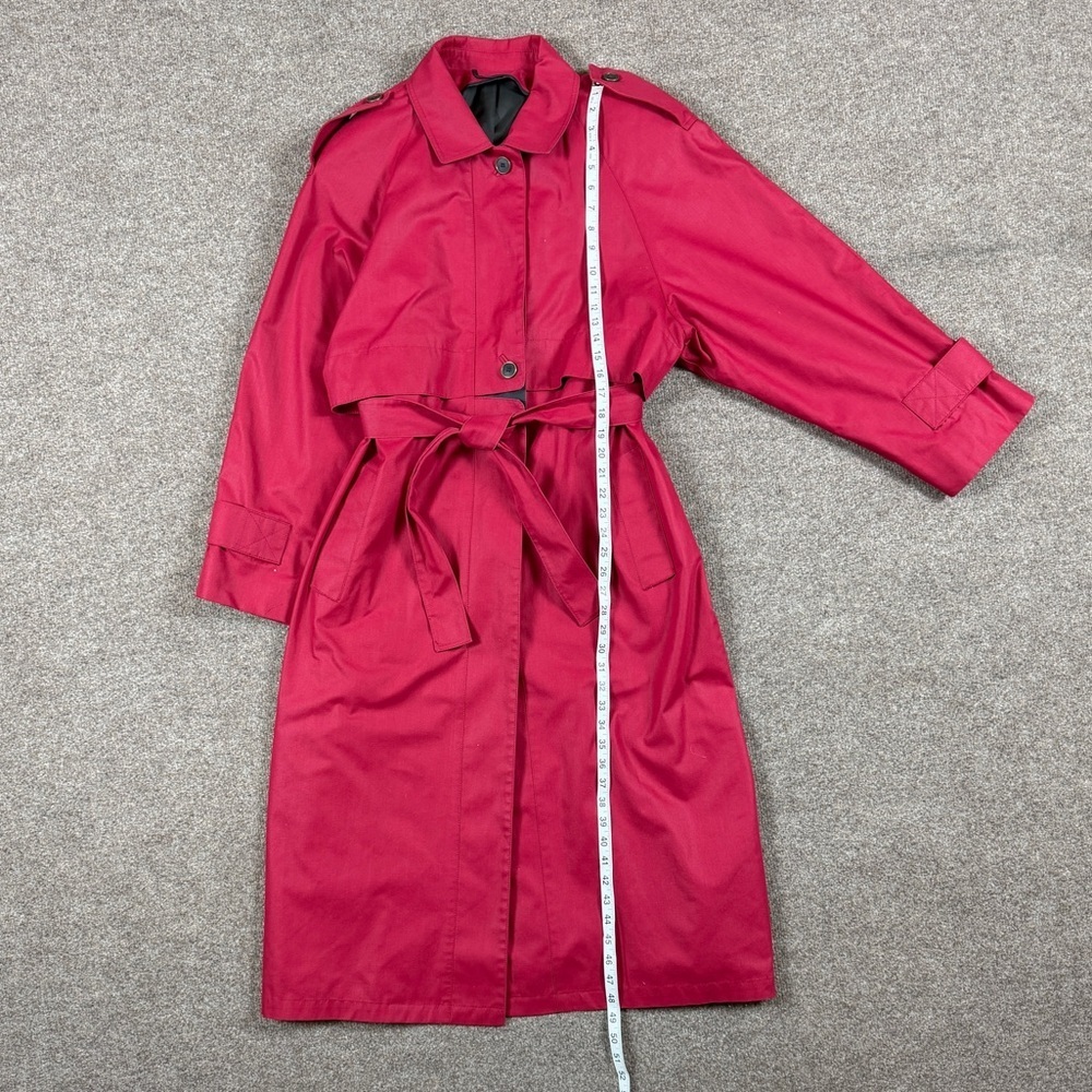 Vintage London Fog Pink Long Belted Trench Coat Women’s Size 14 L/XL Raincoat - Picture 8 of 10